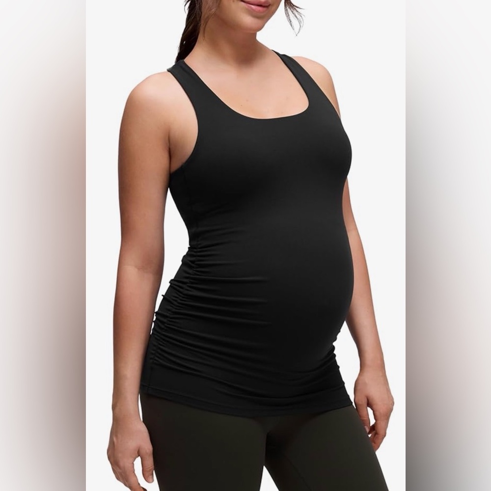 CRZ YOGA Butterluxe Ruched Racerback Maternity Tank, Black, sz M